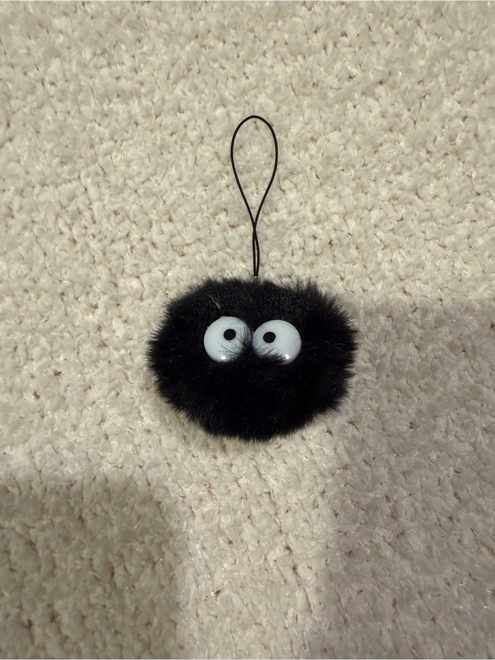 Black Fuzzy Pom Keychain with Googly Eyes - Kids Accessories